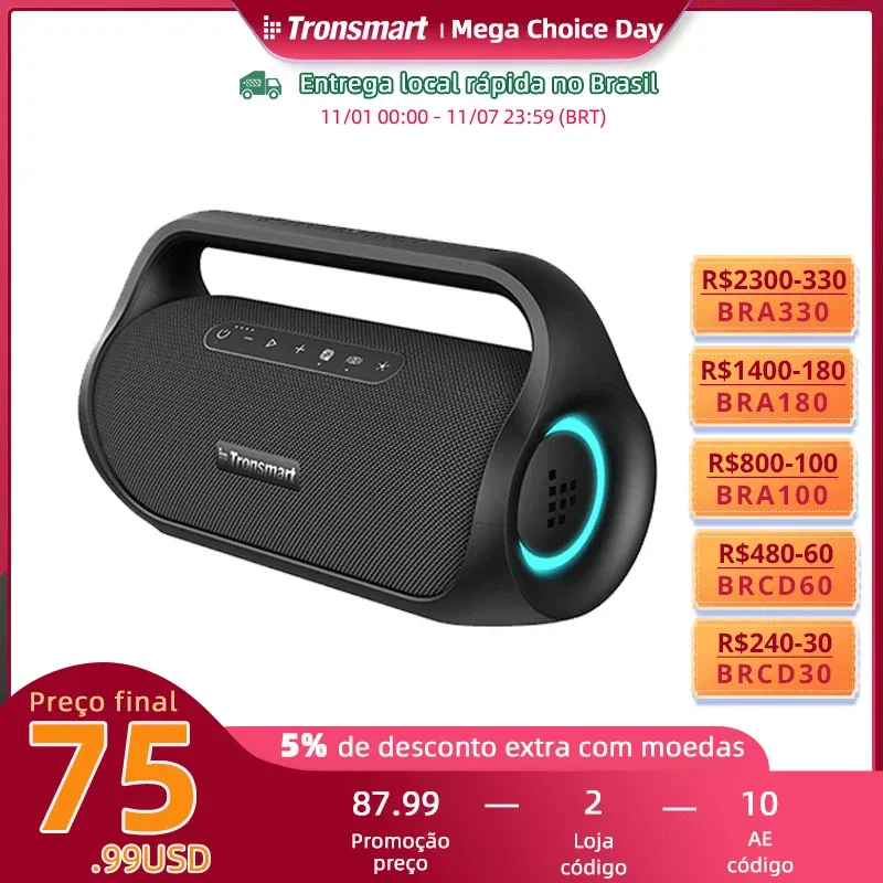 [Dobrasil]  Caixa De Som Tronsmart Bang Mini - 50w, Bluetooth, Nfc